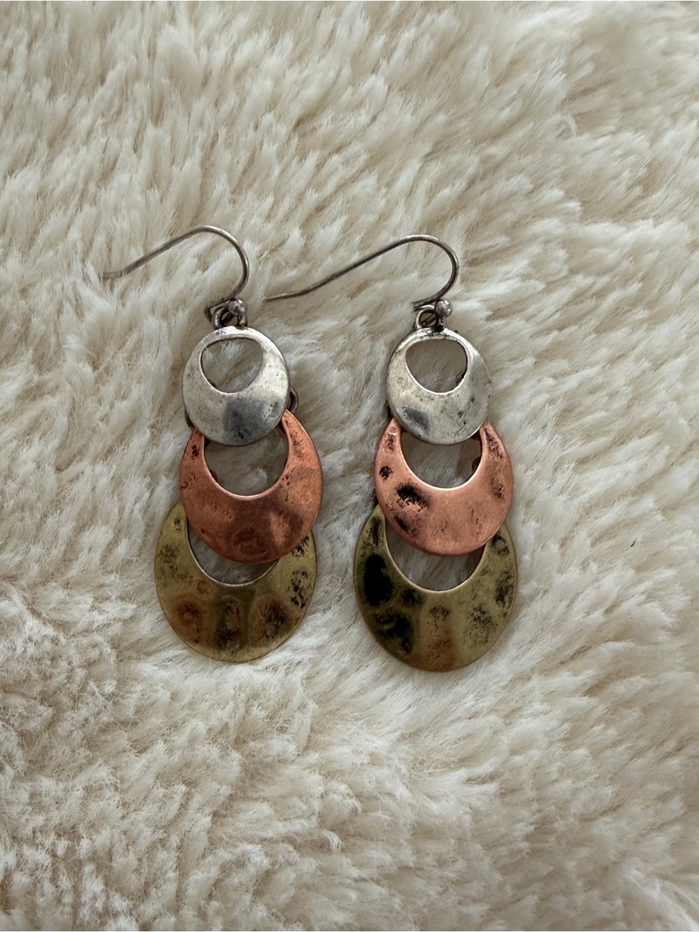 Tri-Tone Dangle Earrings – Silver, Copper & Brass